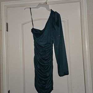 Elegant Teal One-Shoulder Dress